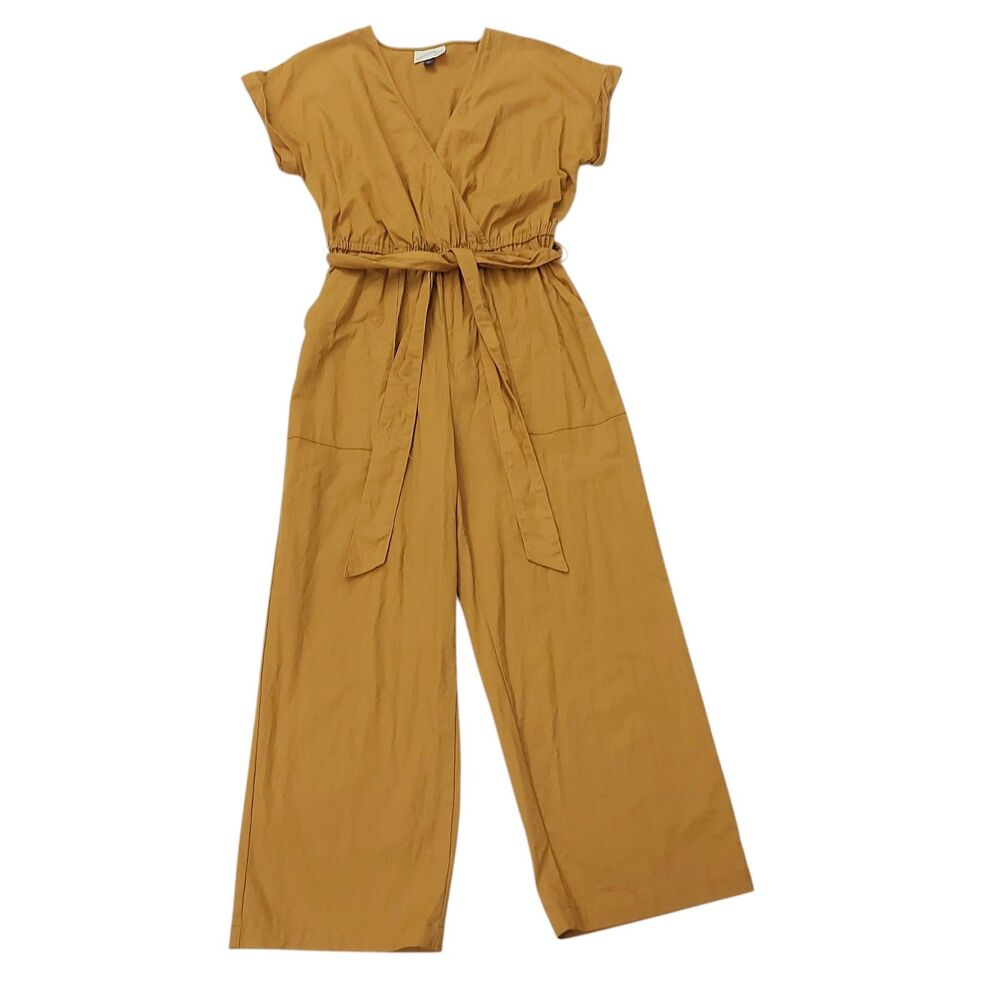 Universal Thread Jumpsuit Womens XS Caramel Yellow V-Neck Relaxed Fit Bohemian